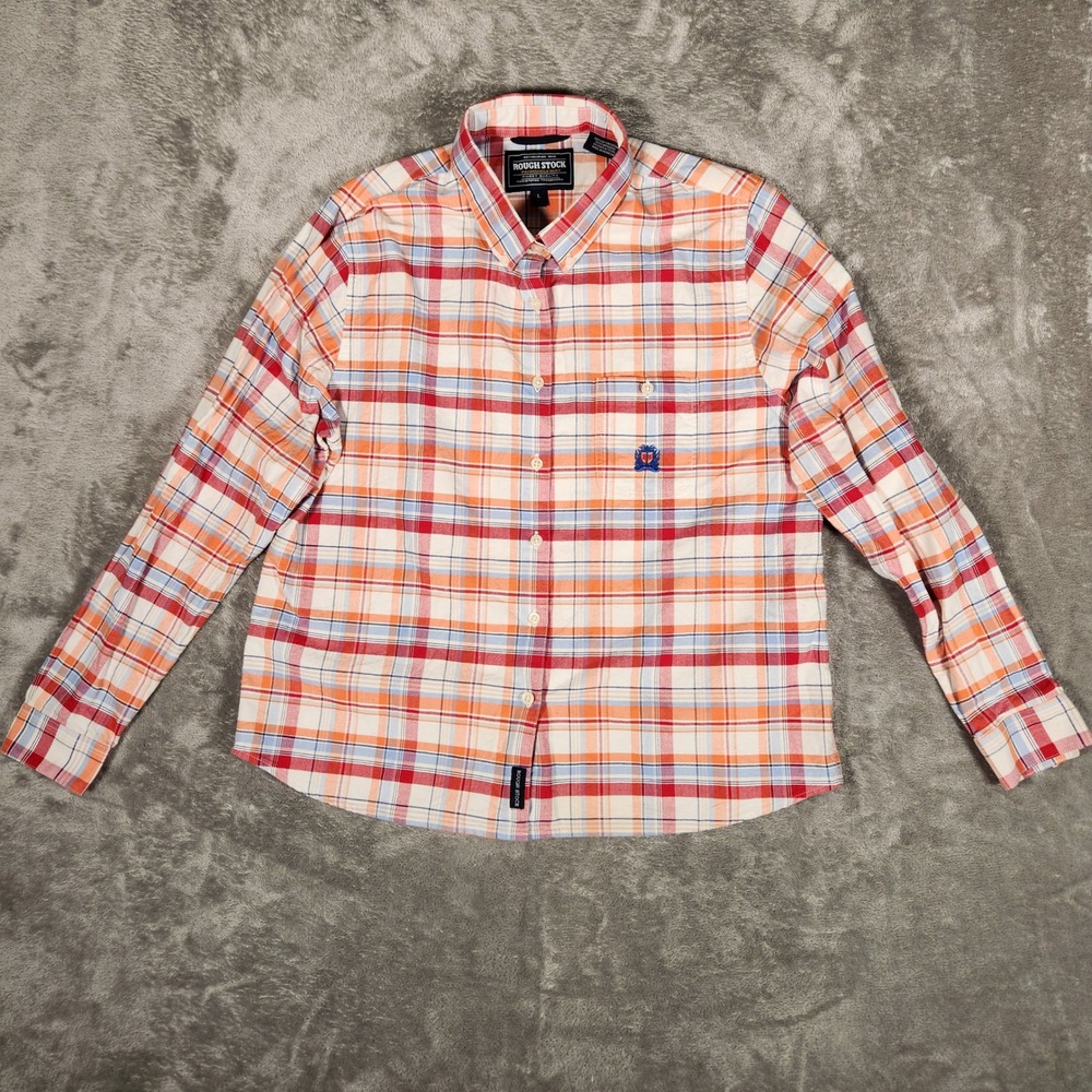 Rough Stock Shirt Kids Large R4D6026 Orange Red Plaid Button Panhandle Slim EUC